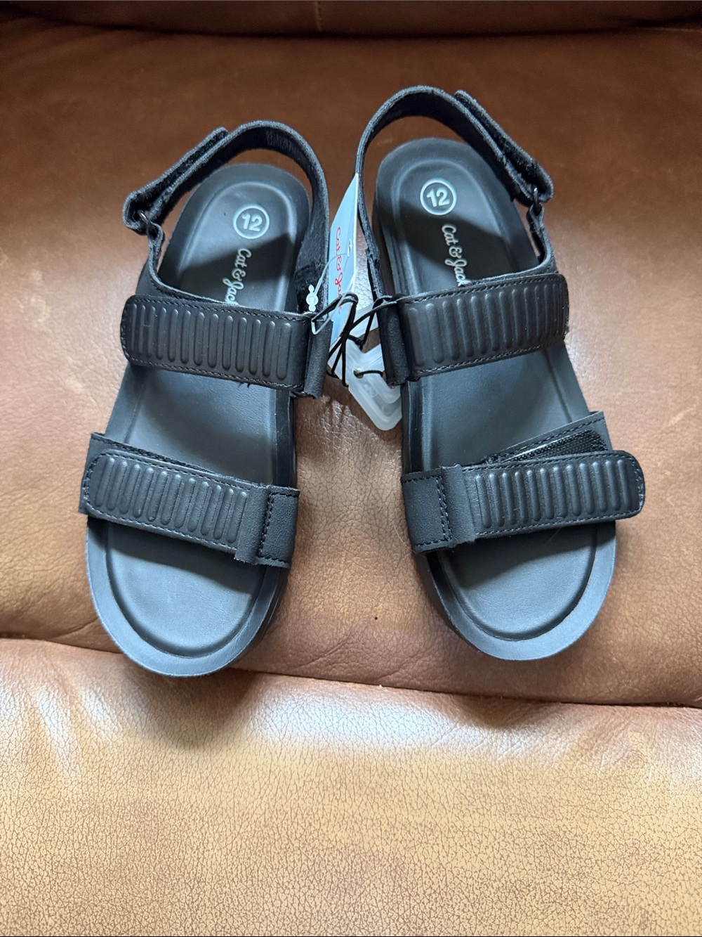 Cat & Jack Black Hook-and-Loop Ribbed Strap Sandals